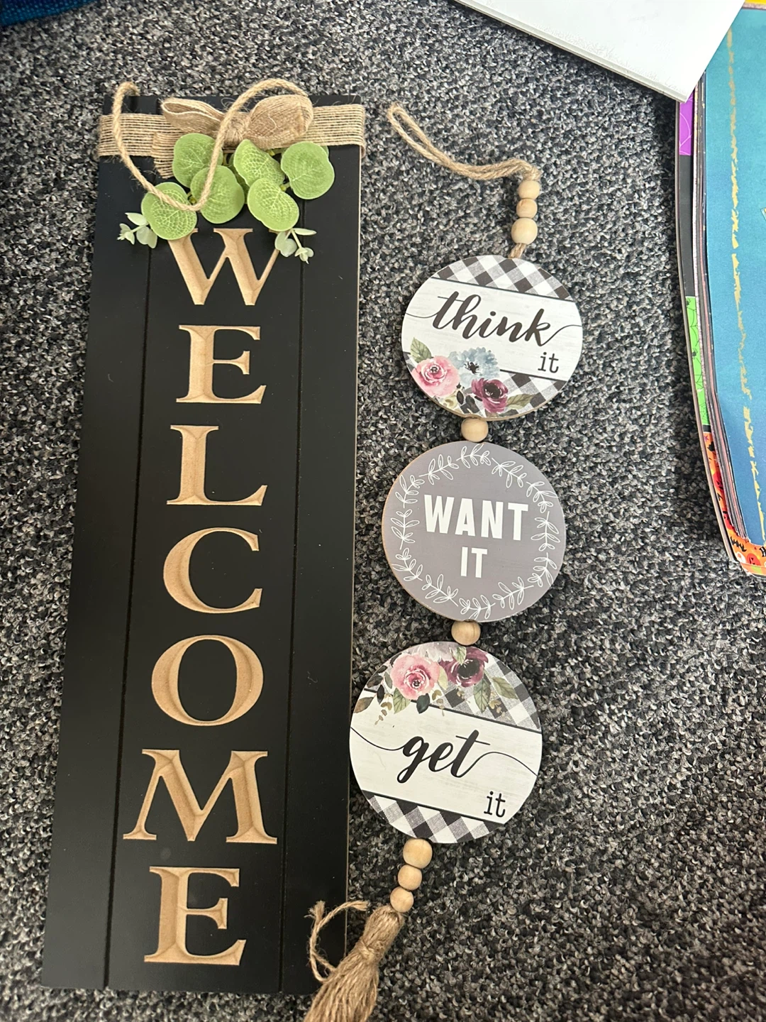 Welcome Sign and "Think It Want It Get It" Hanging Decor Set