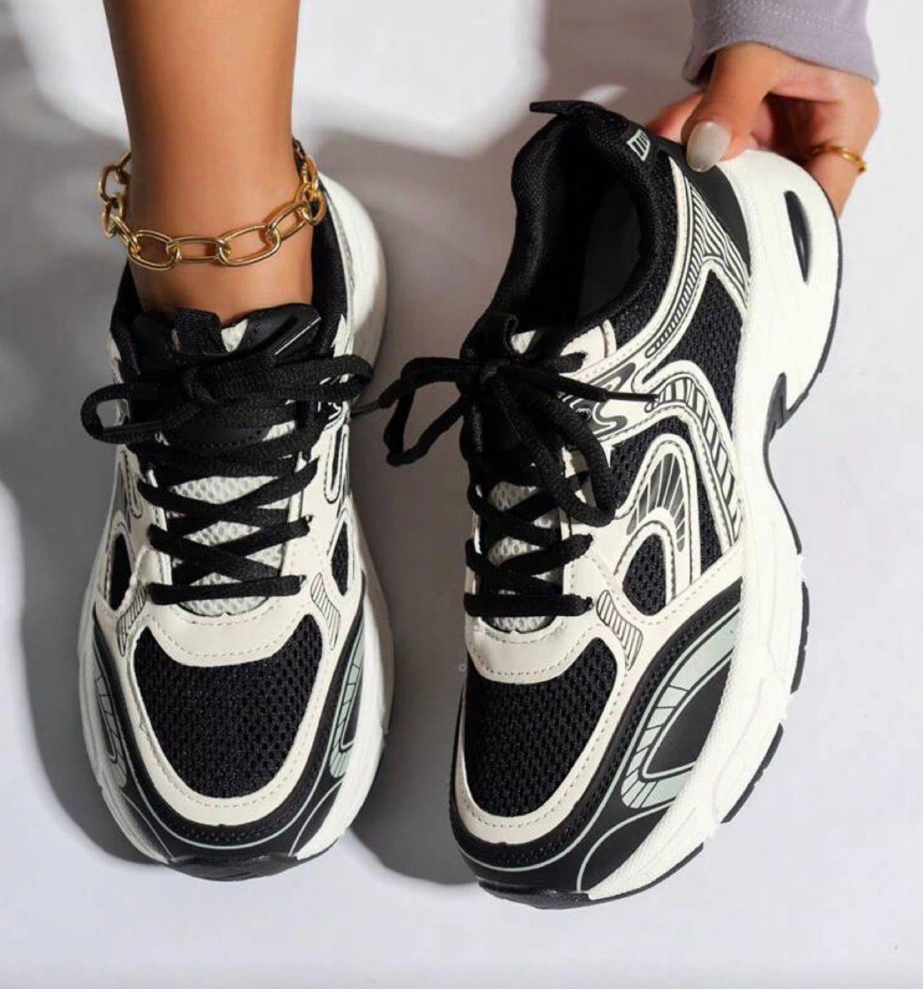 Women's Black and White Chunky Sneakers