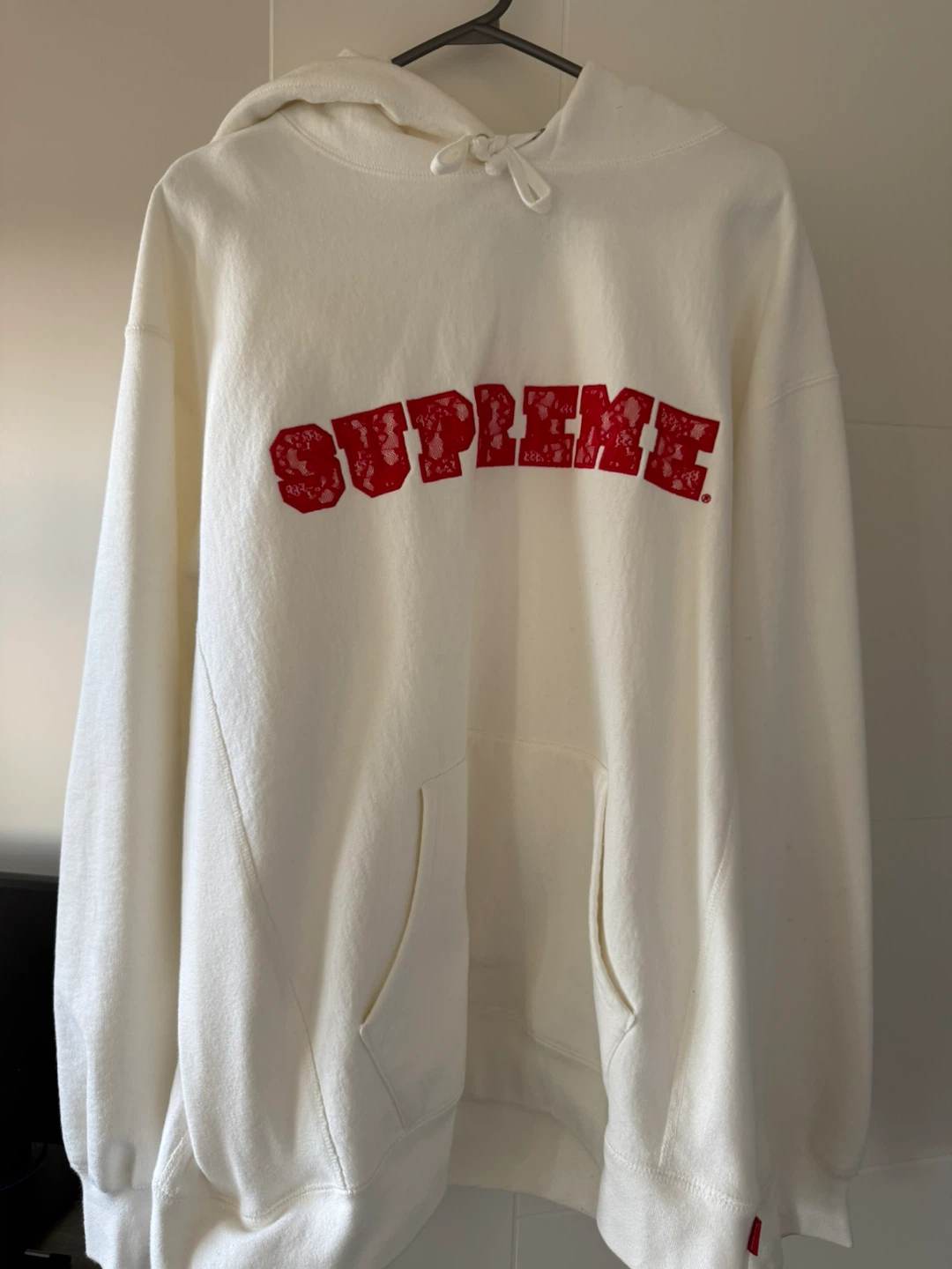 Supreme Hoodie Cream Red Logo