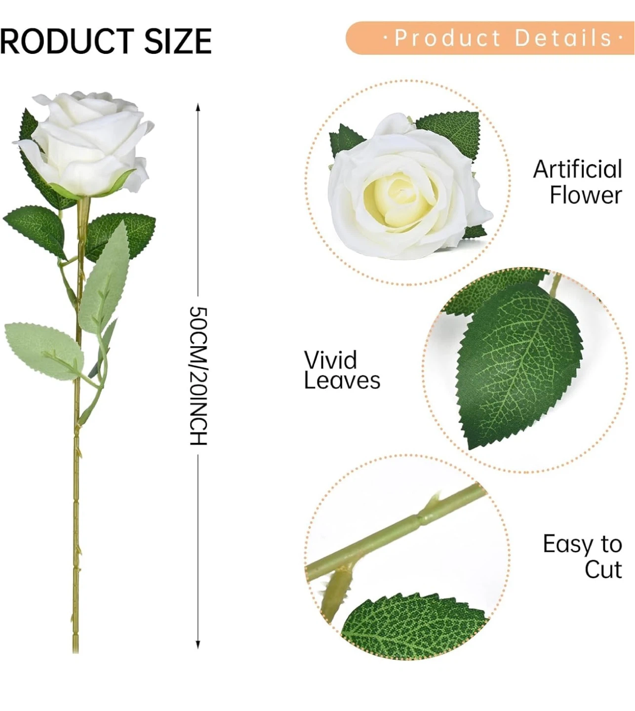 Artificial White Roses (50cm/20 Inch) - photo 5