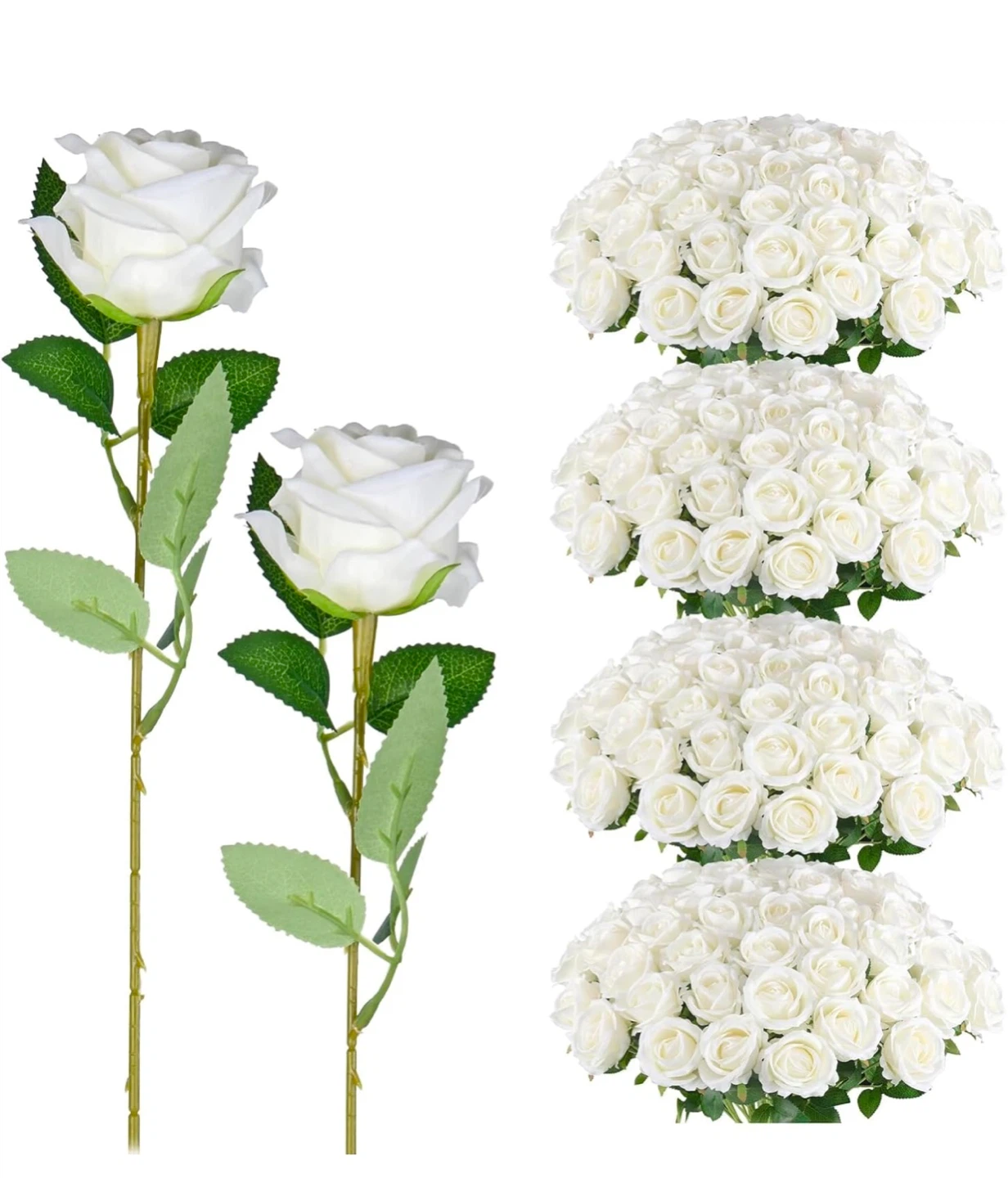 Artificial White Roses (50cm/20 Inch)