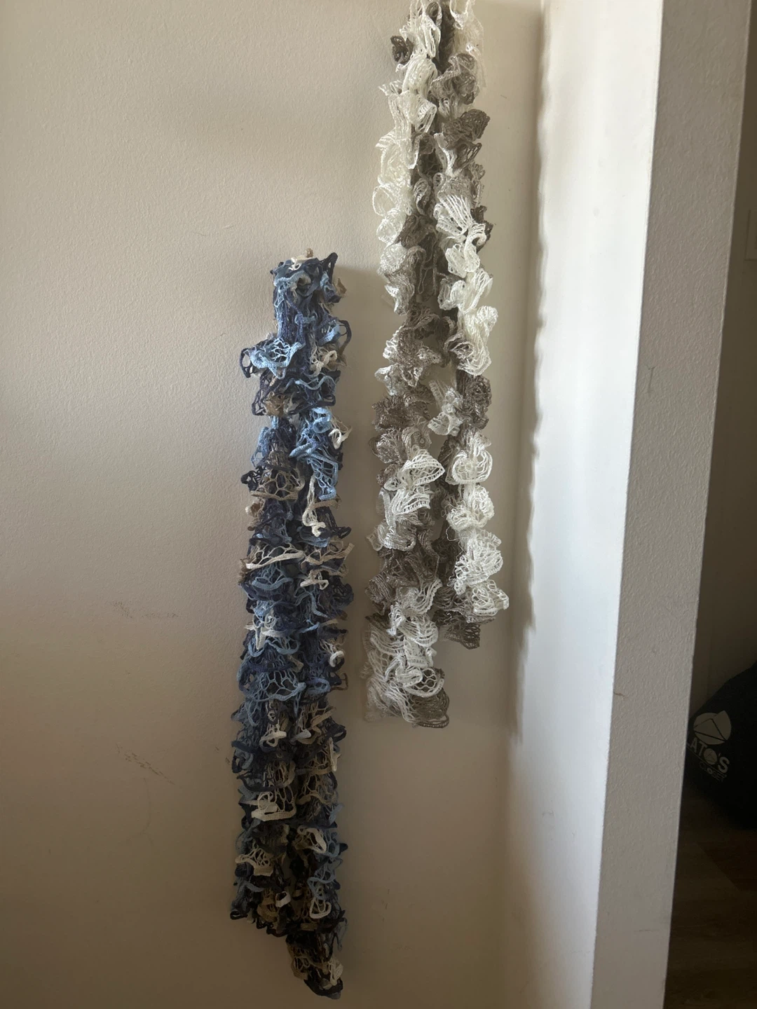 Two Ruffle Scarves - Blue/Grey and White/Brown
