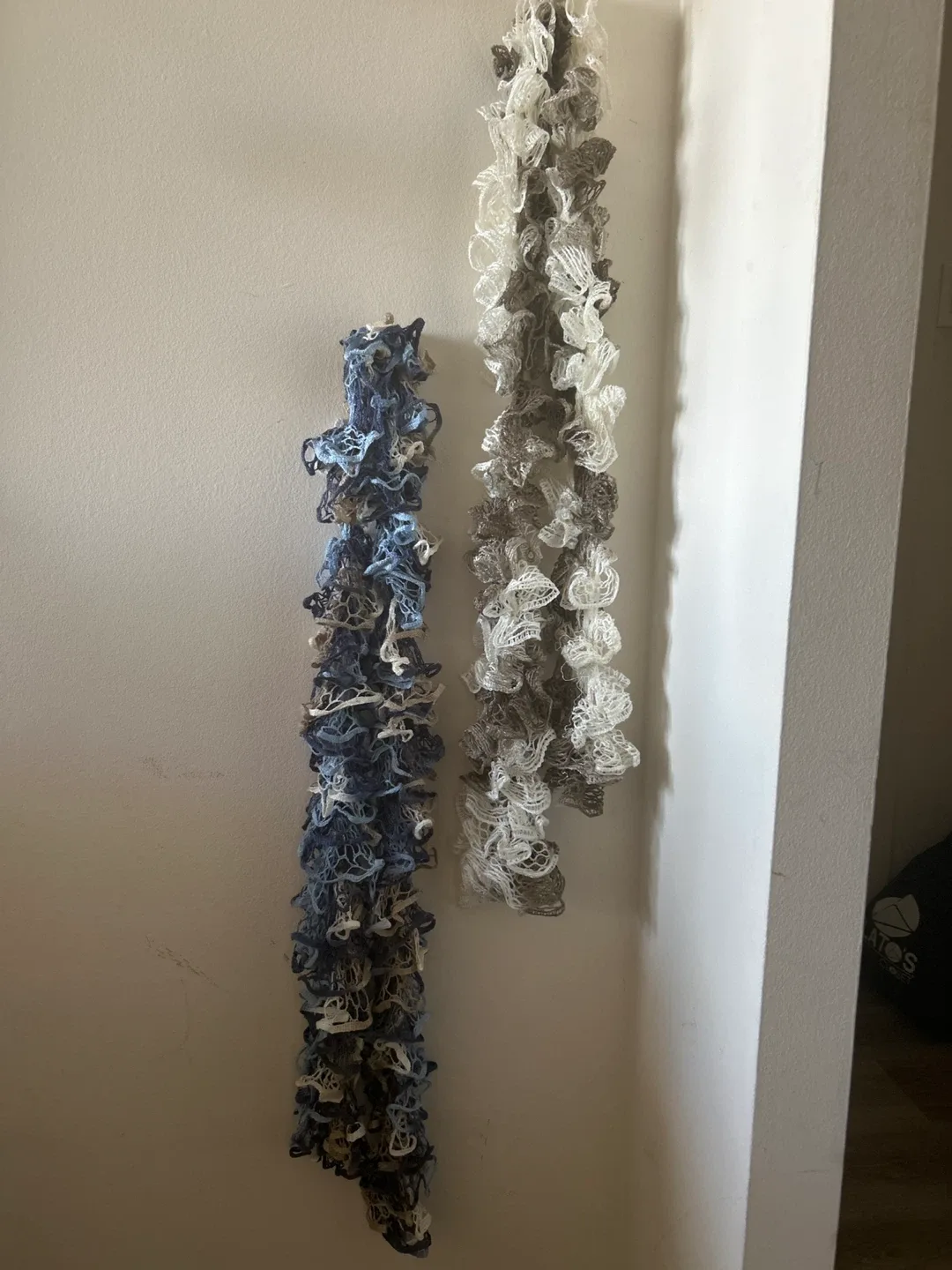 Two Ruffle Scarves - Blue/Grey and White/Brown