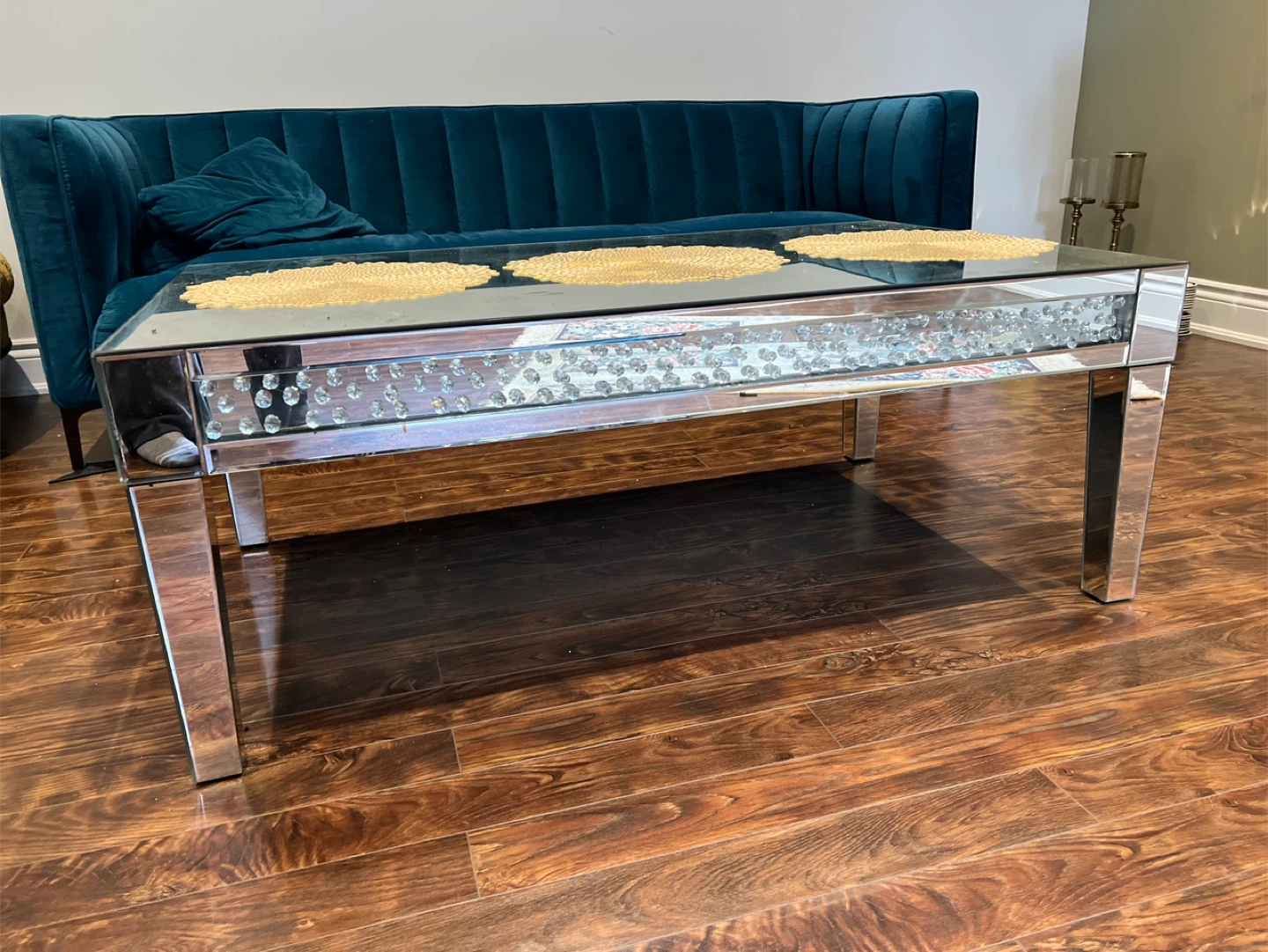 Mirrored Coffee Table with Crystal Inlay