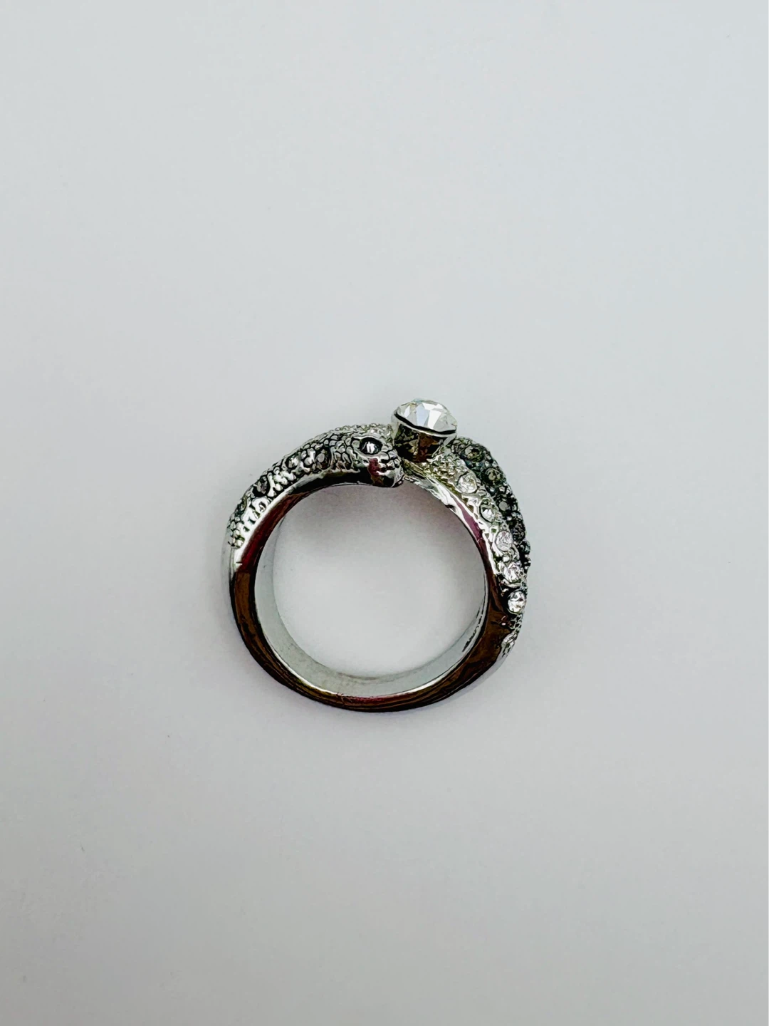 Vintage Snake Wrap Ring Silver Tone with Crystals - Size 6 - photo 5