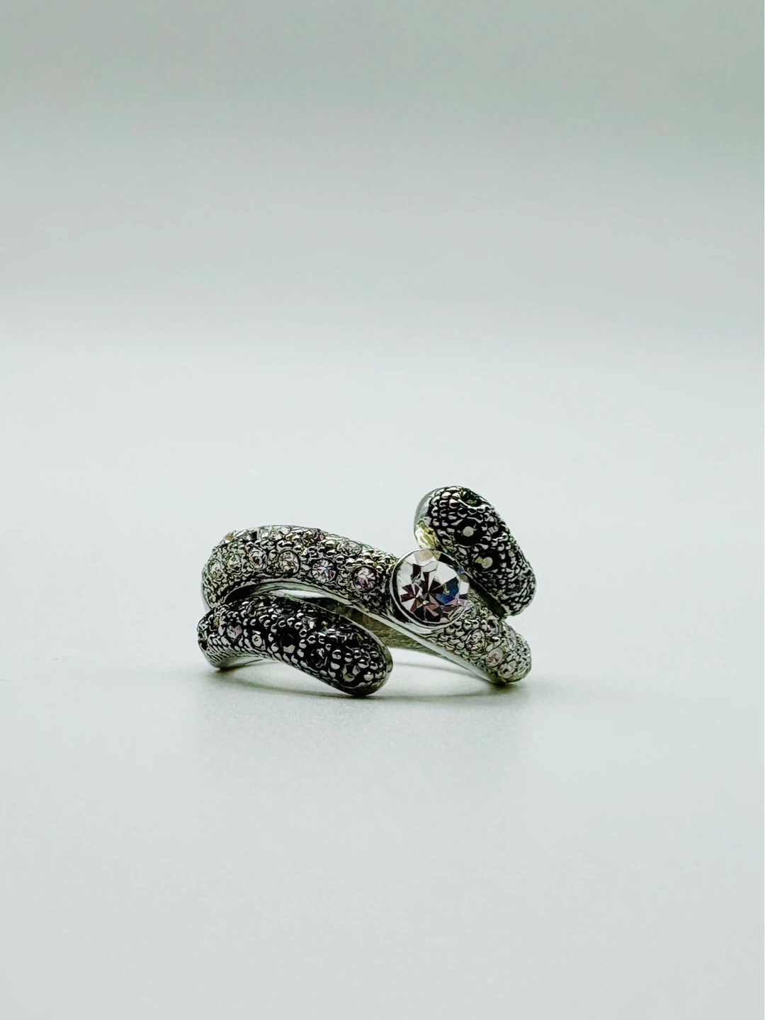 Vintage Snake Wrap Ring Silver Tone with Crystals - Size 6 - photo 3