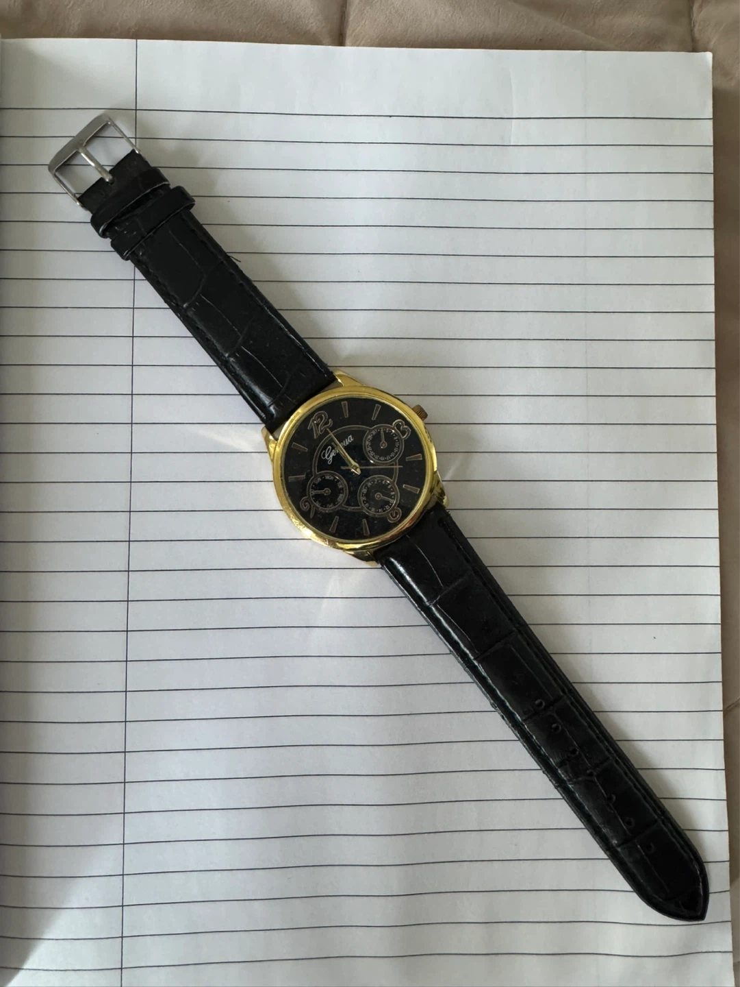 Geneva Black Leather Strap Watch - photo 2