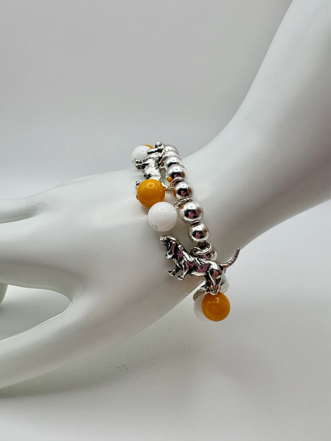 Whimsical Basset Hound Charm Bracelet Silver Tone Beads - photo 2