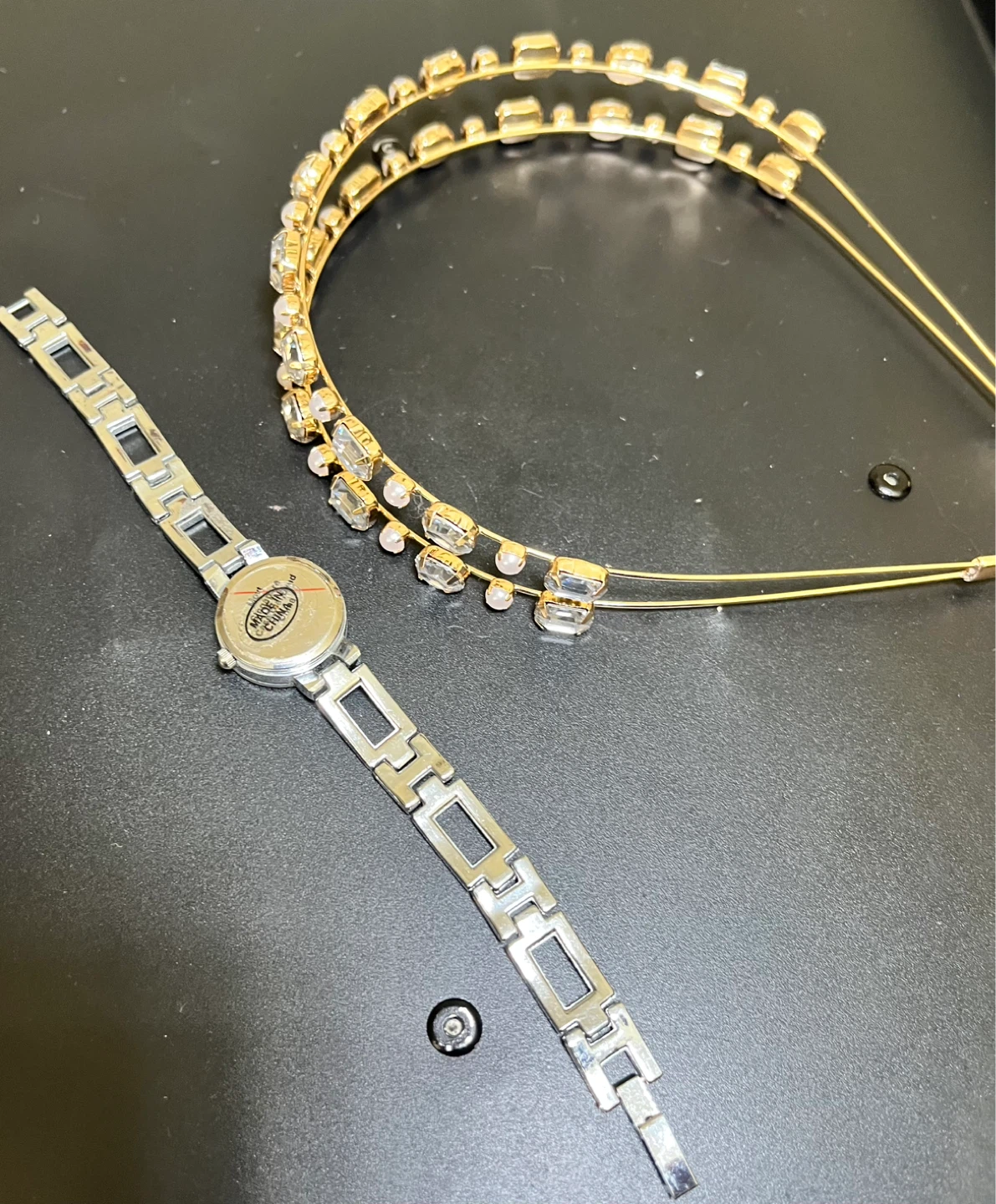 Gold Rhinestone and Pearl headband pink Heart Watch - photo 2