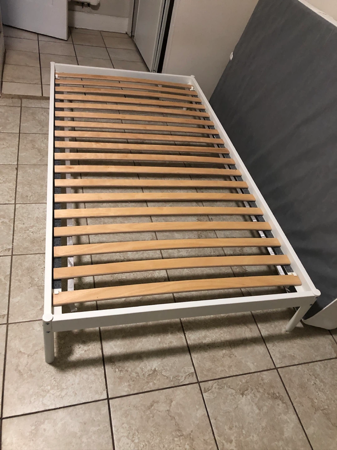 White Metal Twin Bed Frame with Slats - photo 2