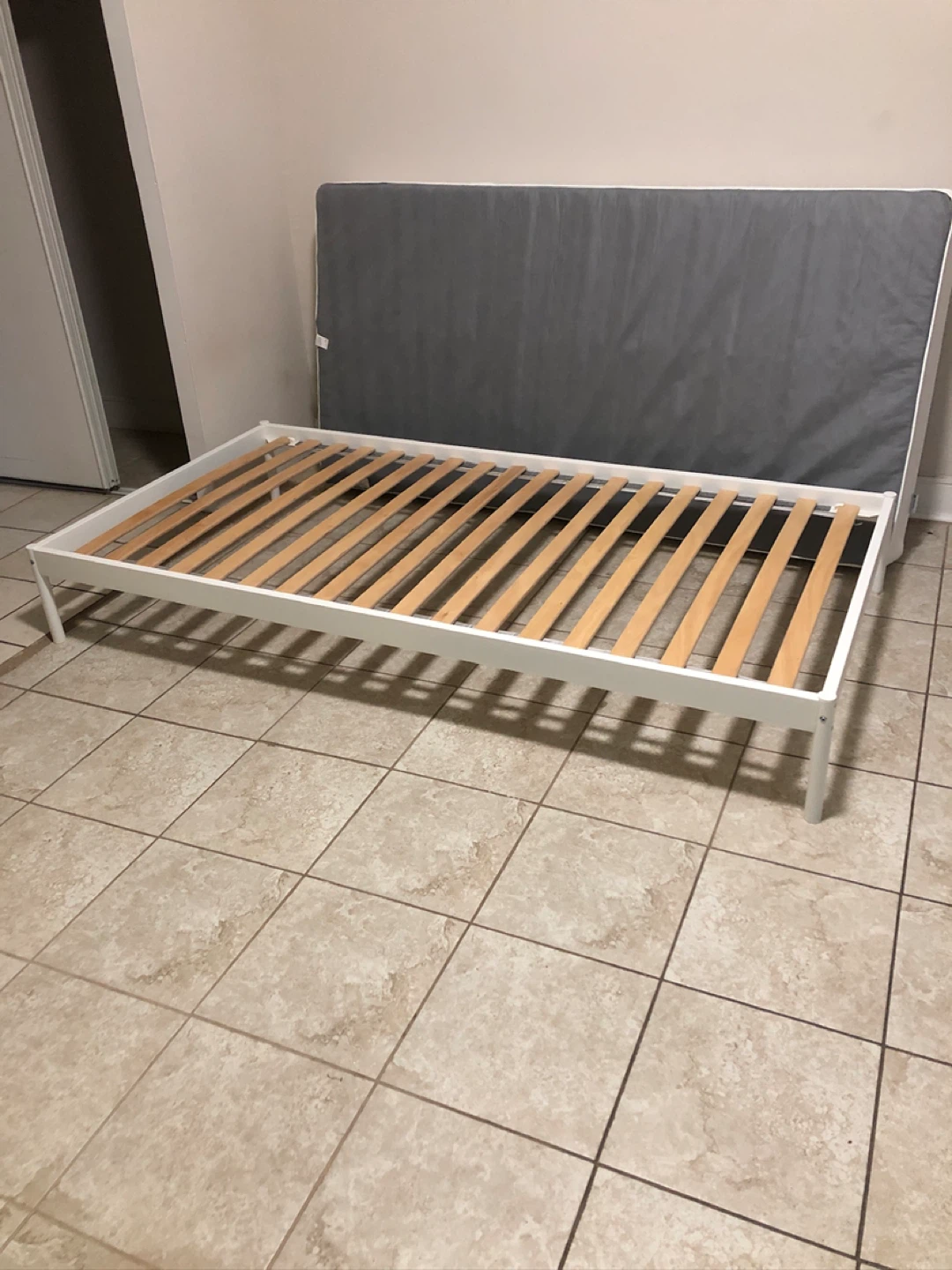 White Metal Twin Bed Frame with Slats - photo 3