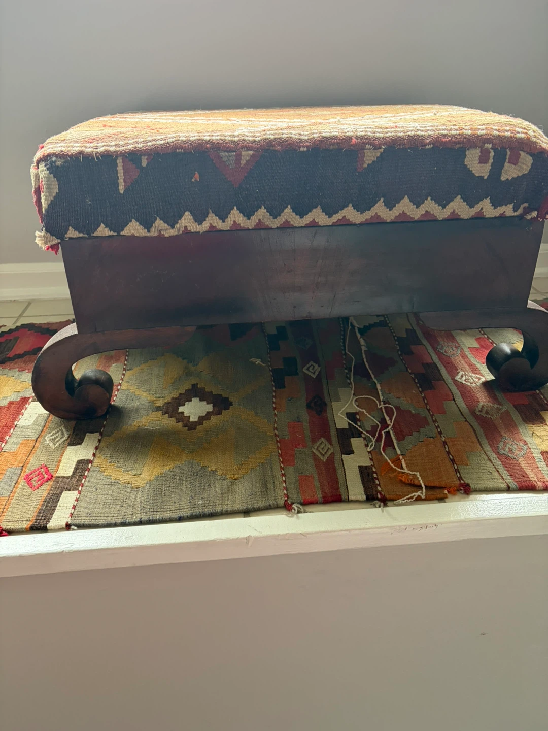 Antique Ottoman Footstool with Kilim Top - photo 2