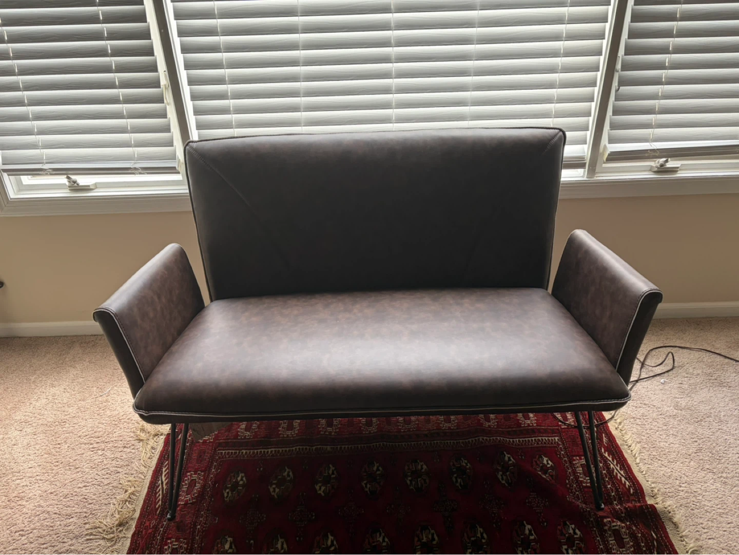 Brown Faux Leather Loveseat - photo 2
