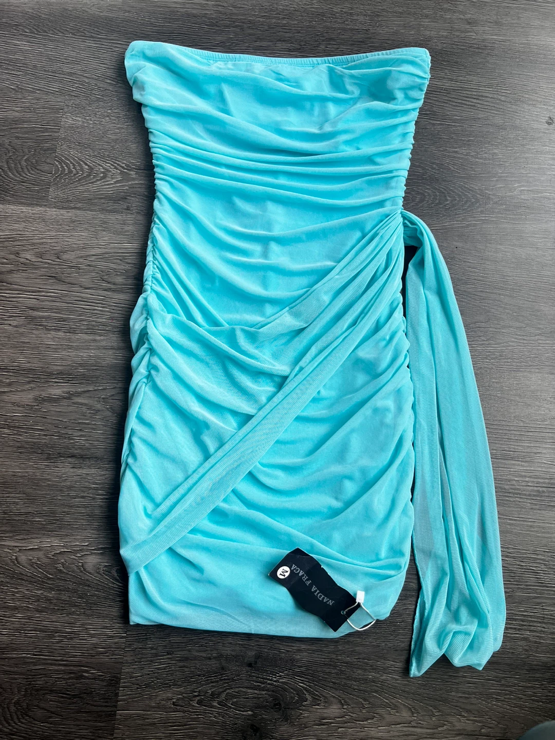 Nadia Fraca Ruched Mesh Strapless Mini Dress - Blue - photo 3