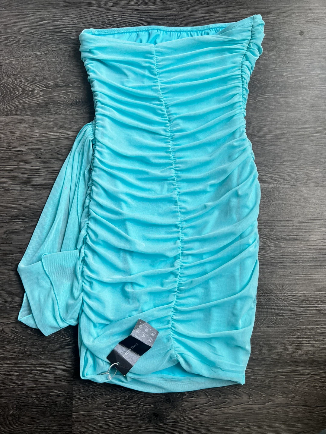 Nadia Fraca Ruched Mesh Strapless Mini Dress - Blue