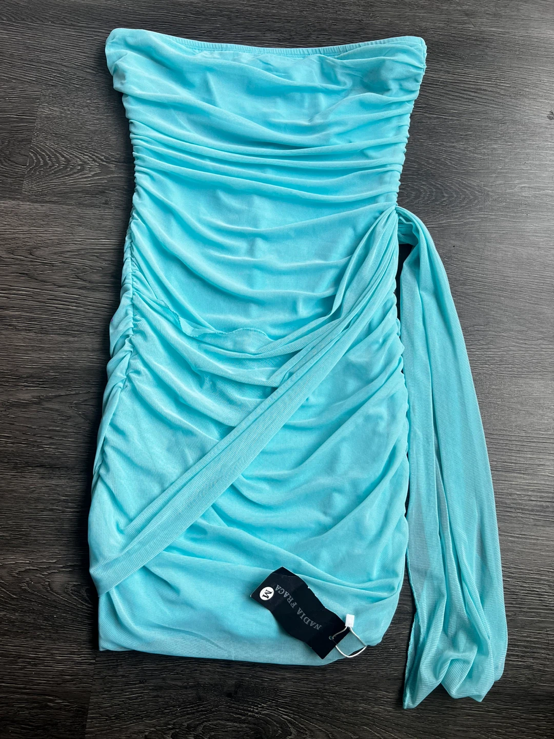 Nadia Fraca Ruched Mesh Strapless Mini Dress - Blue - photo 2