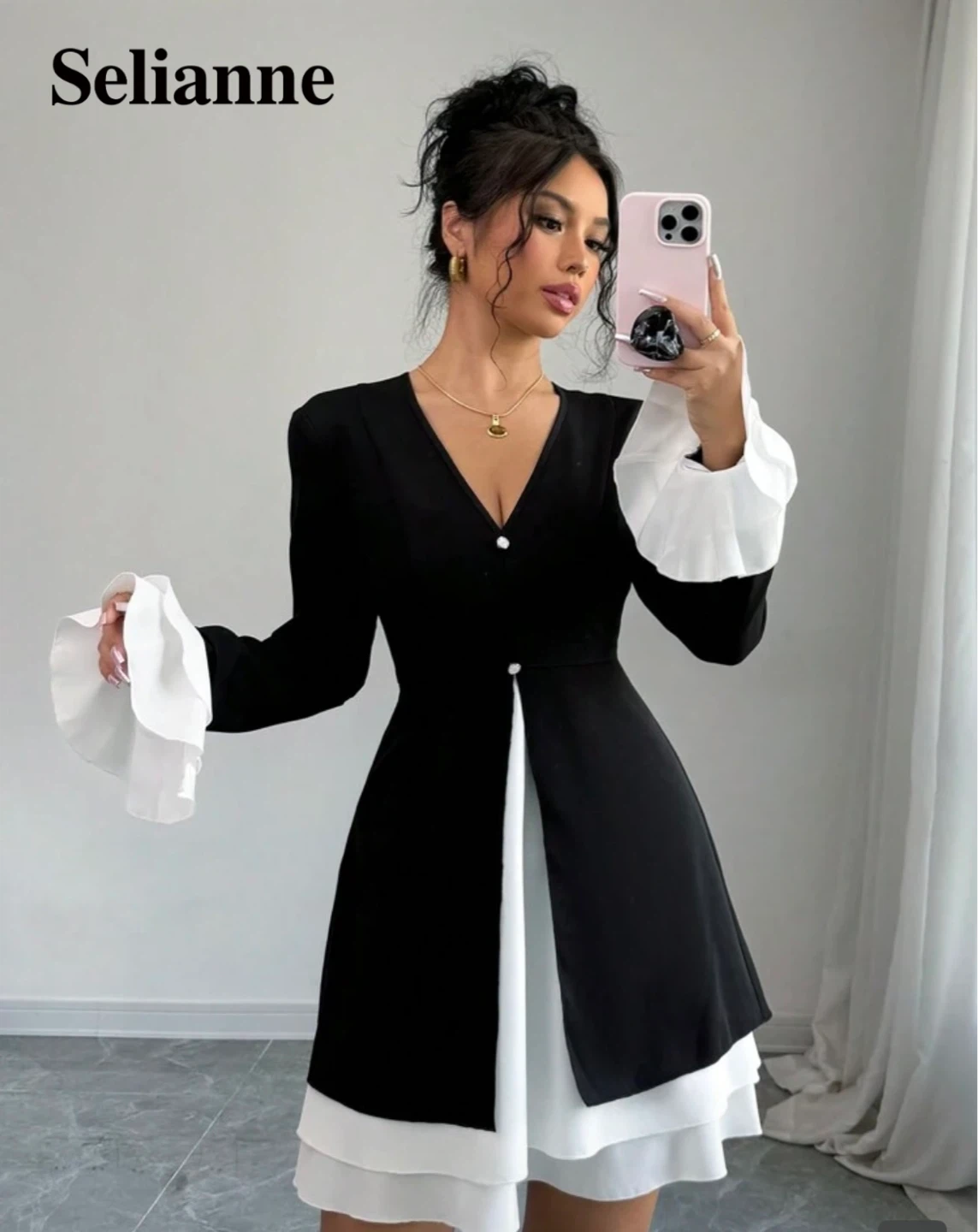 Selianne Black and White Dress