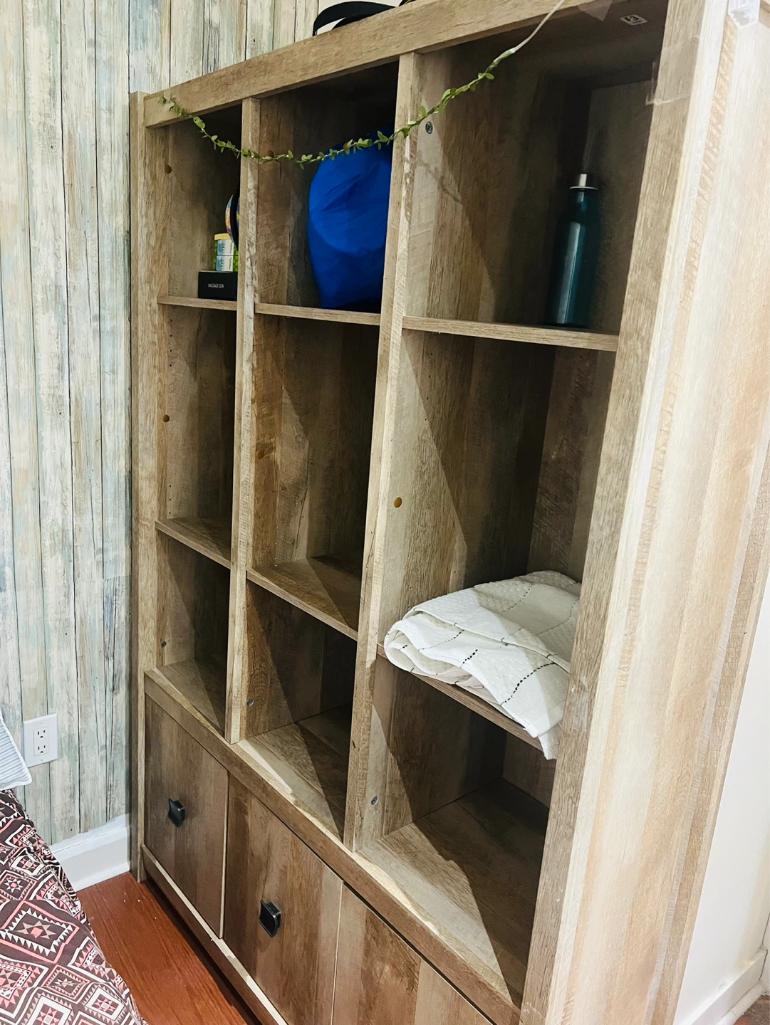 Rustic Wood Bookshelf with Cabinet Doors