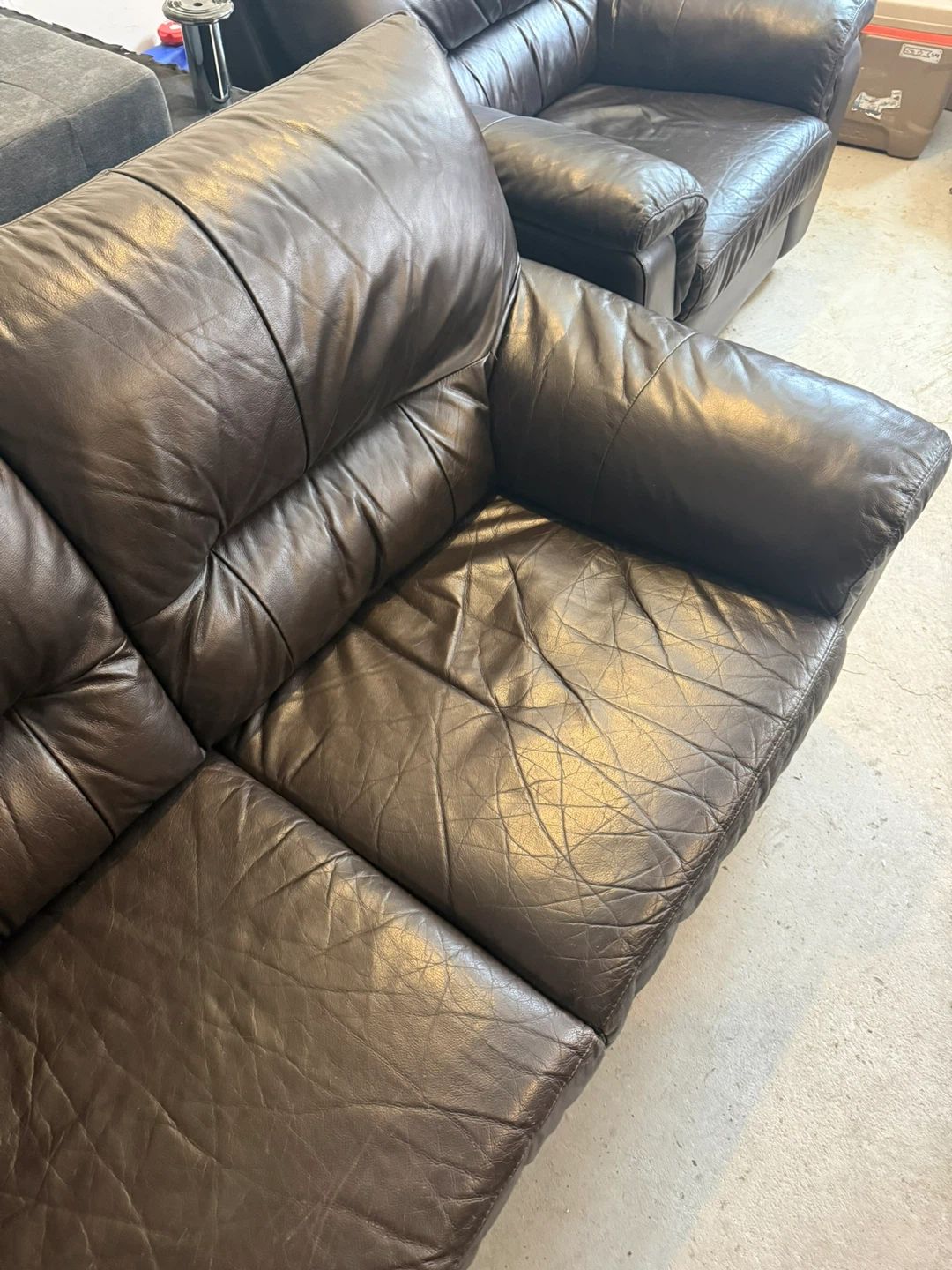 Black leather couch and chair - photo 3