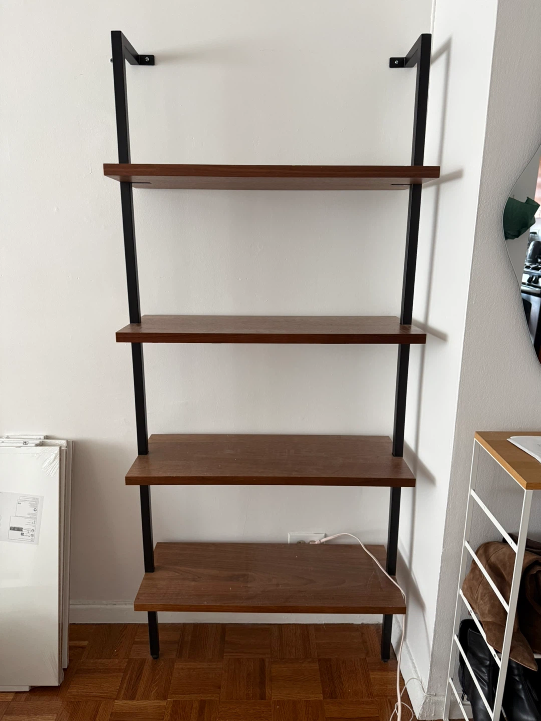 CB2 70” Helix Walnut Wood Wall Mount Bookshelf - photo 2