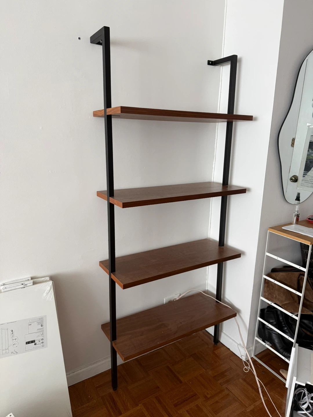 CB2 70” Helix Walnut Wood Wall Mount Bookshelf