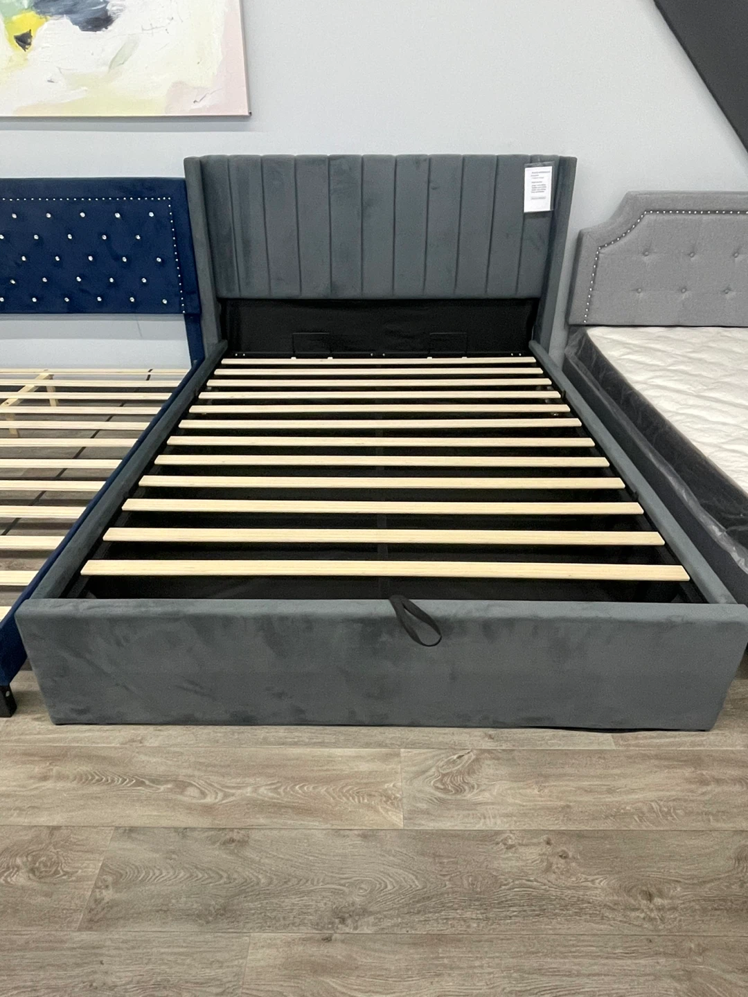 Hydraulic Storage Bed Frame – Grey & Beige