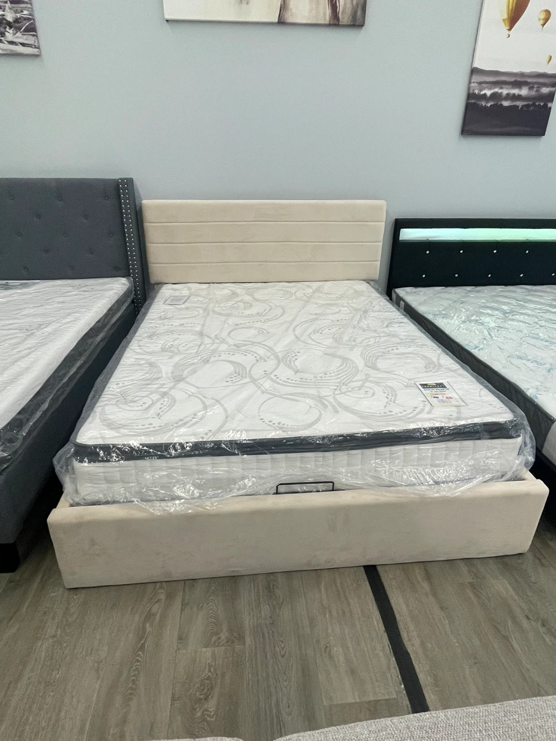 Hydraulic Storage Bed Frame – Grey & Beige - photo 3