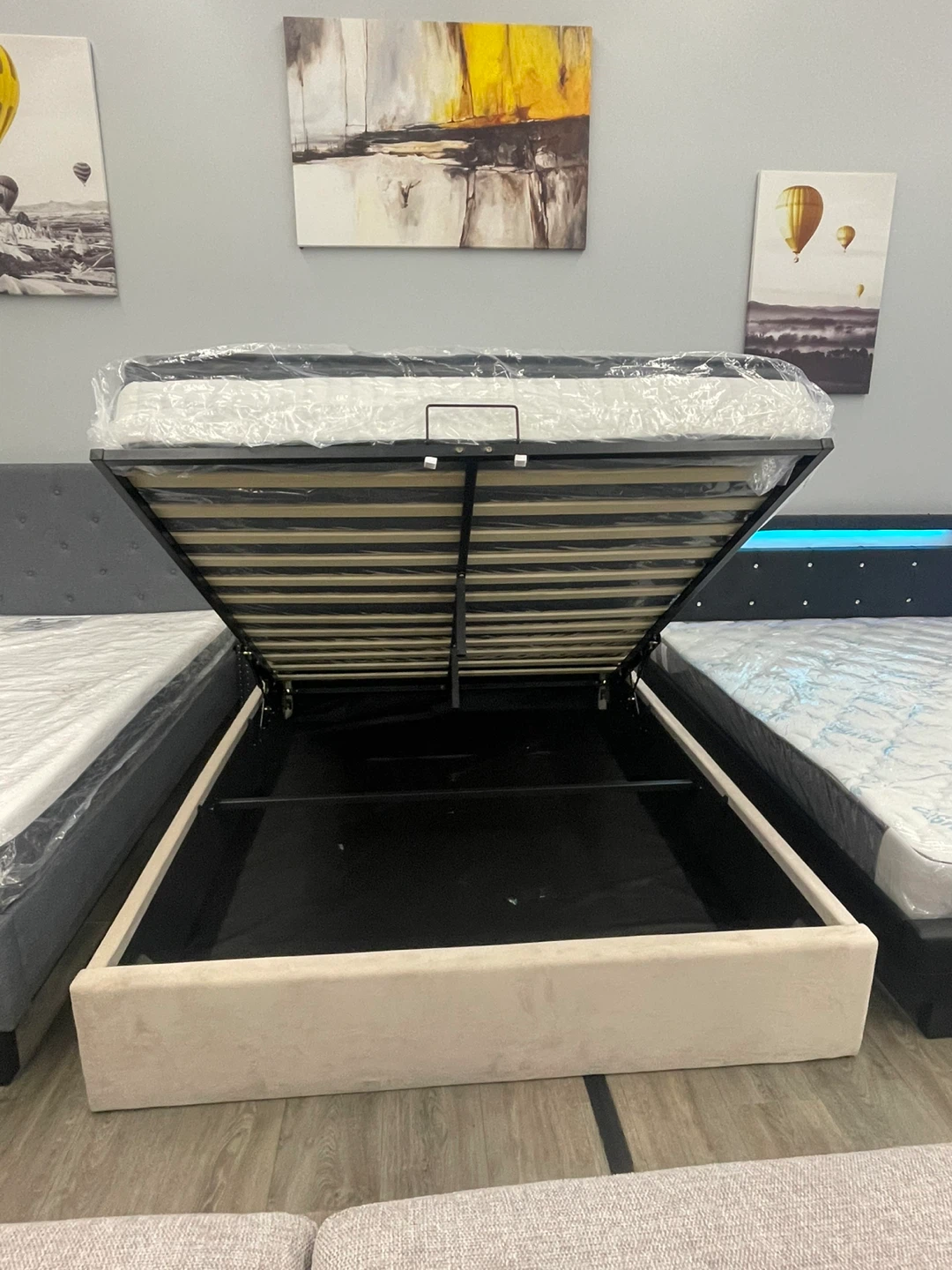 Hydraulic Storage Bed Frame – Grey & Beige - photo 4