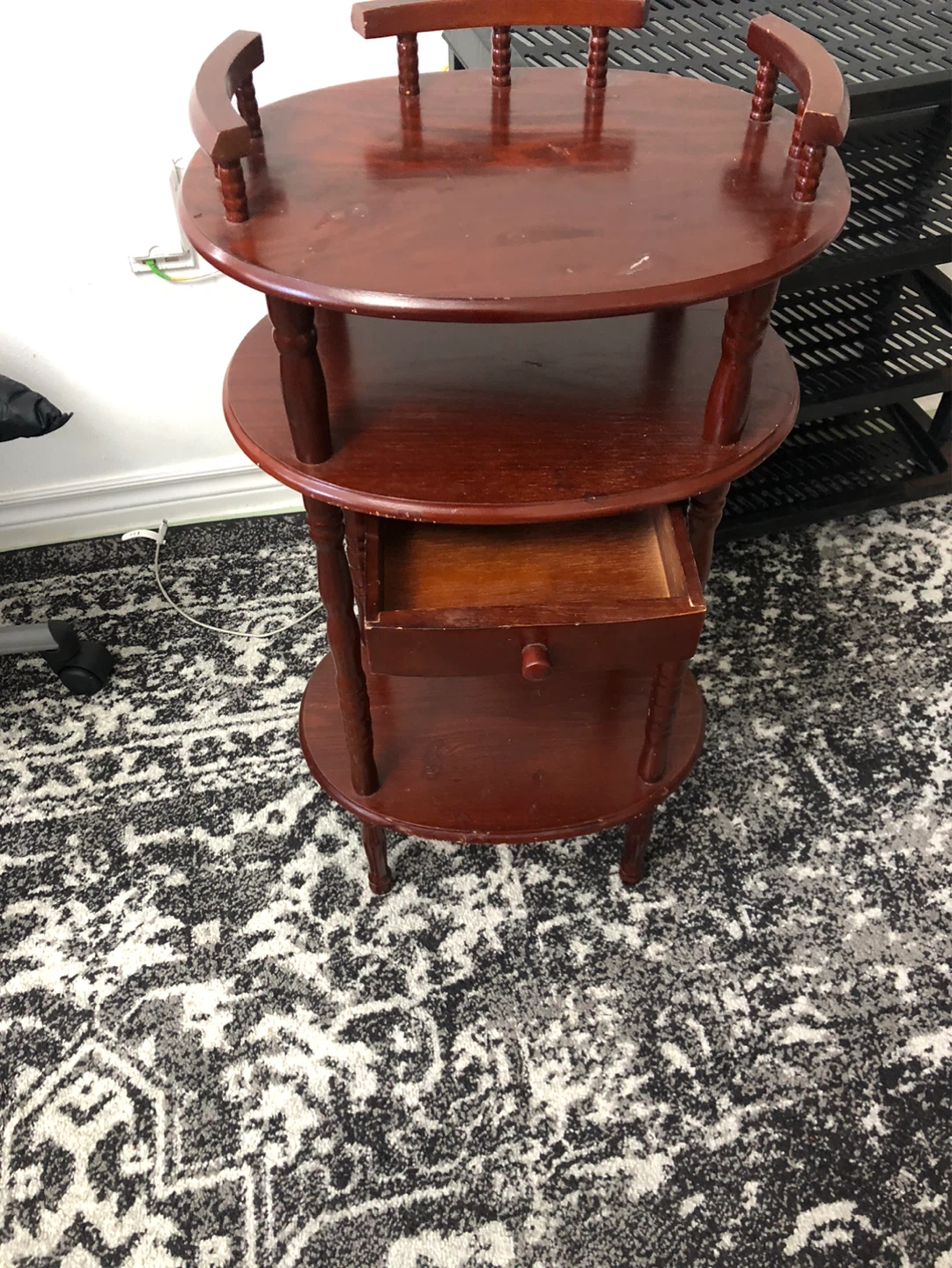 Wooden Tiered Side Table with Drawer