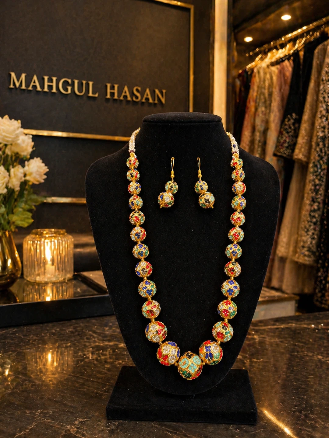 Mahgul Hasan Beaded Necklace and Earring Set