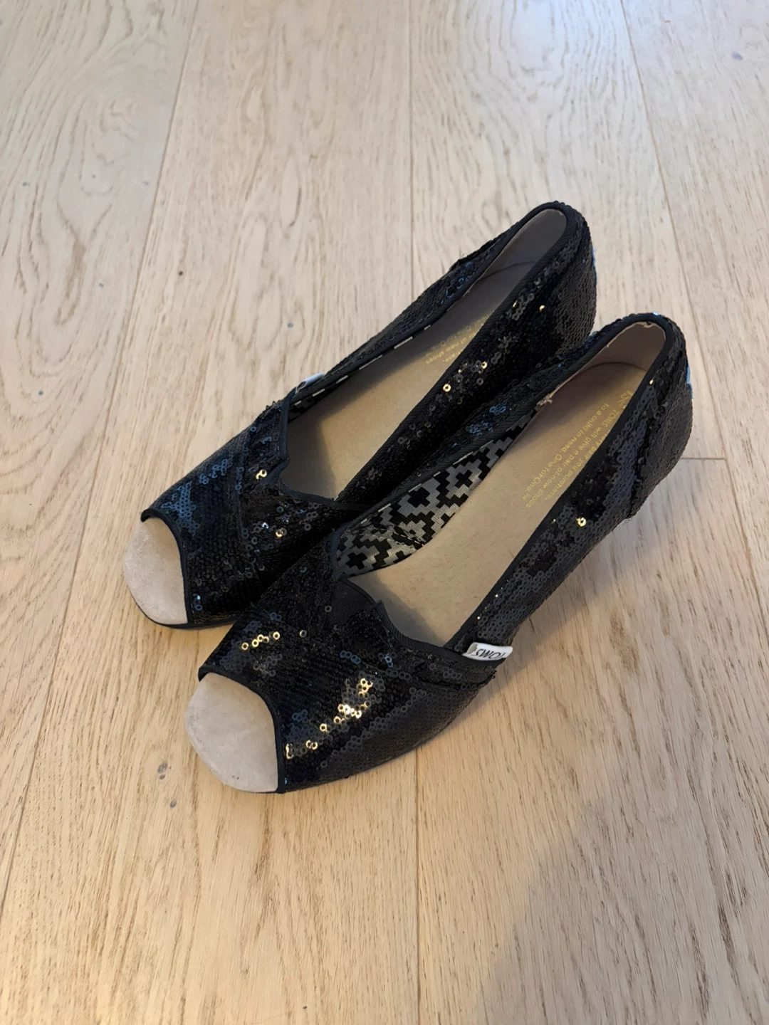 TOMS Black Sequin Peep-Toe Wedges - photo 2