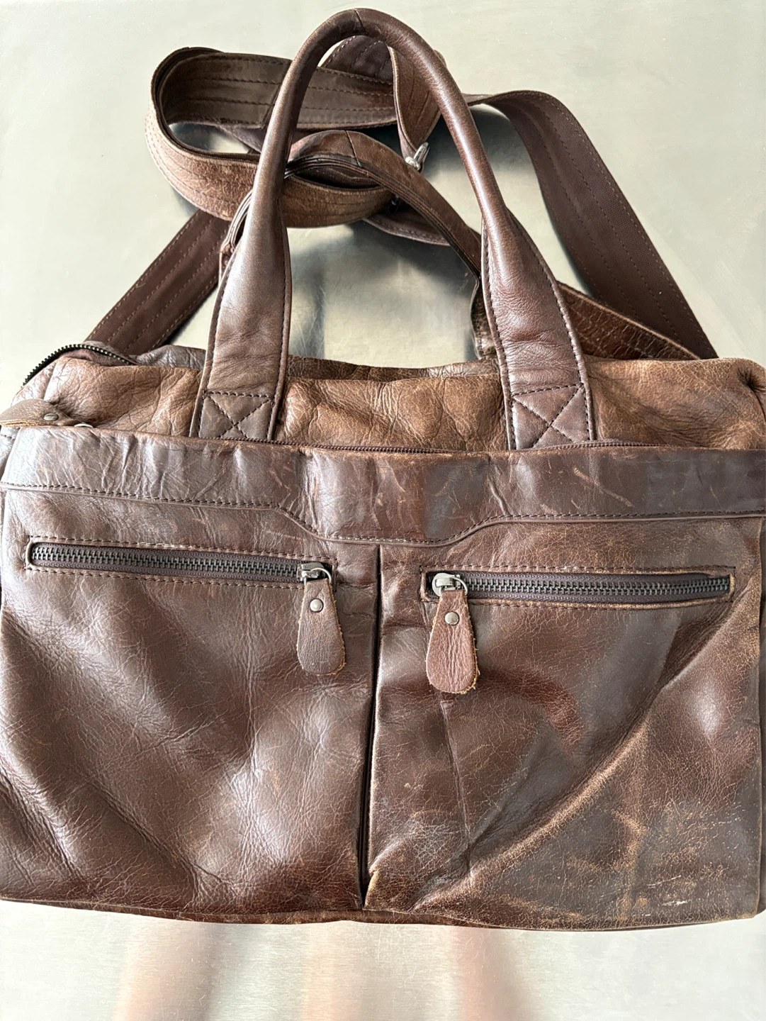 Brown Leather Messenger Bag with Shoulder Strap