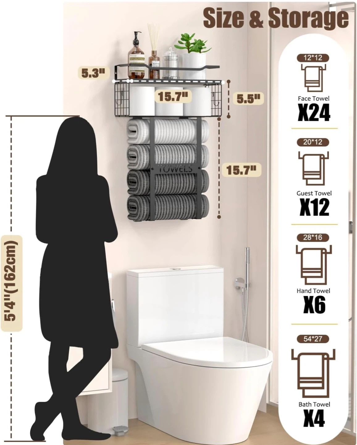 New Wall Mounted Towel Rack with Floating Shelf & Storage Basket - photo 5