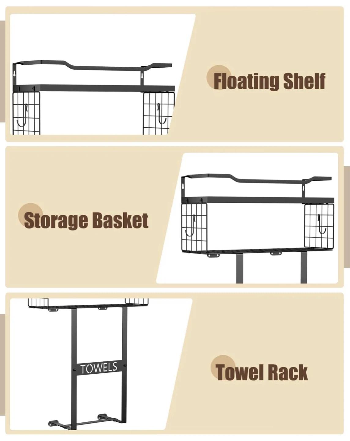 New Wall Mounted Towel Rack with Floating Shelf & Storage Basket - photo 4