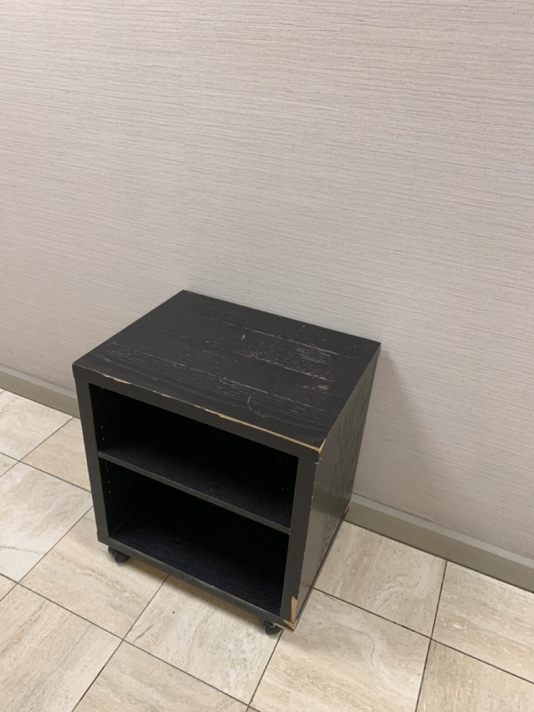 Black Two-Shelf Storage Unit on Wheels