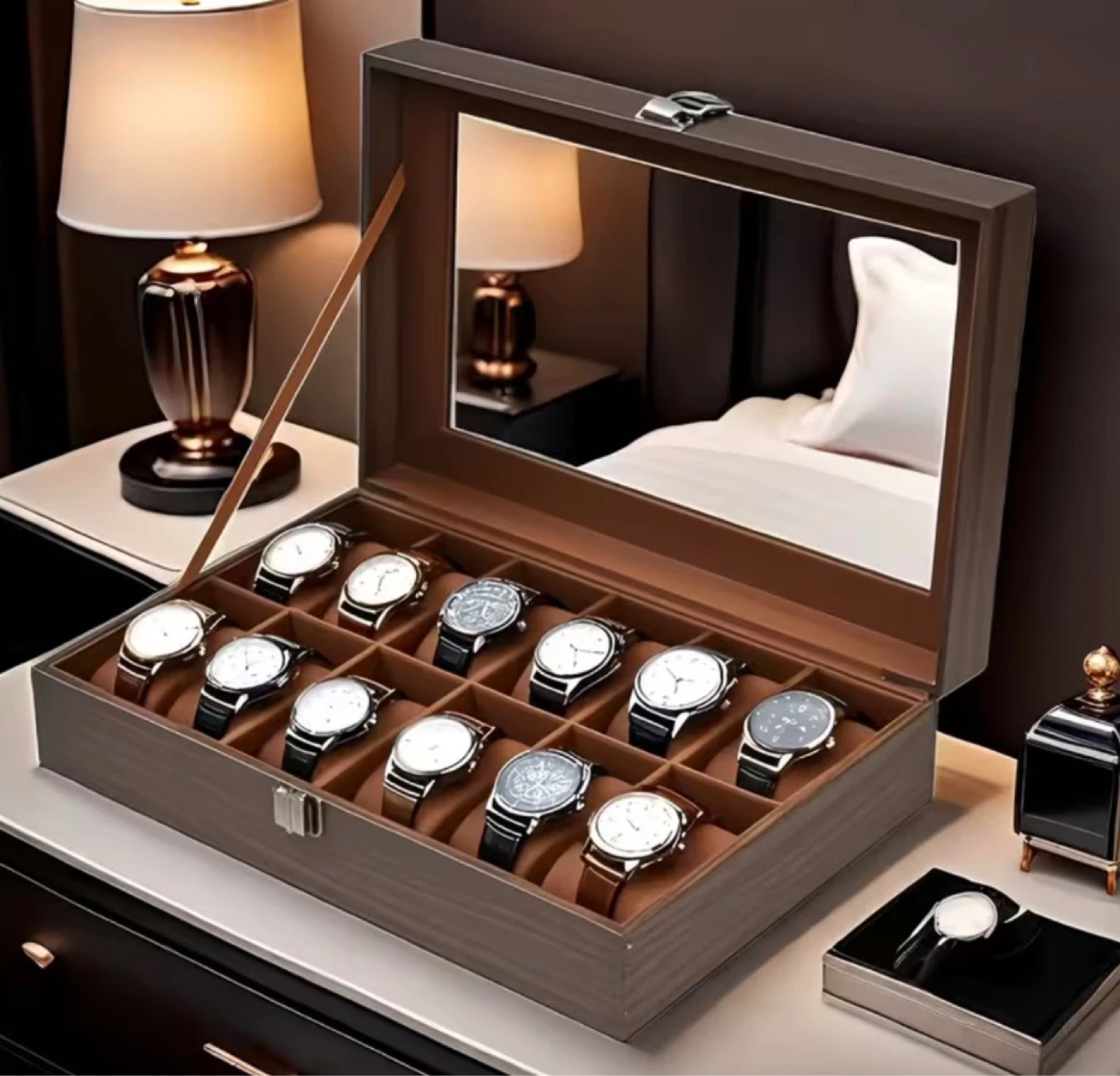 Wooden Watch Box Organizer with 12 Grids