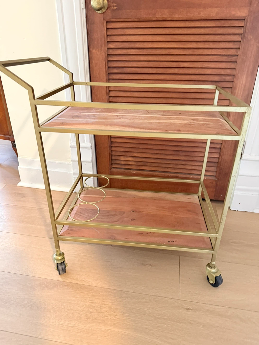 Gold Bar Cart with Wood Shelves - photo 3