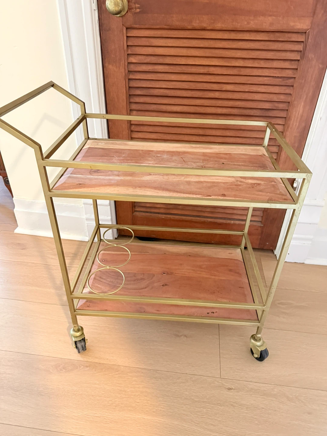 Gold Bar Cart with Wood Shelves