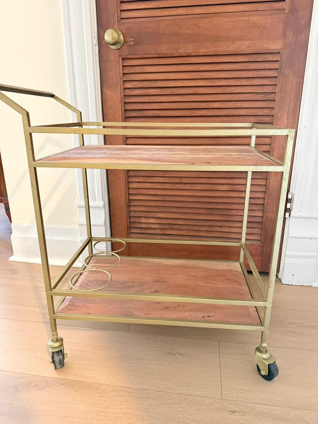 Gold Bar Cart with Wood Shelves - photo 2