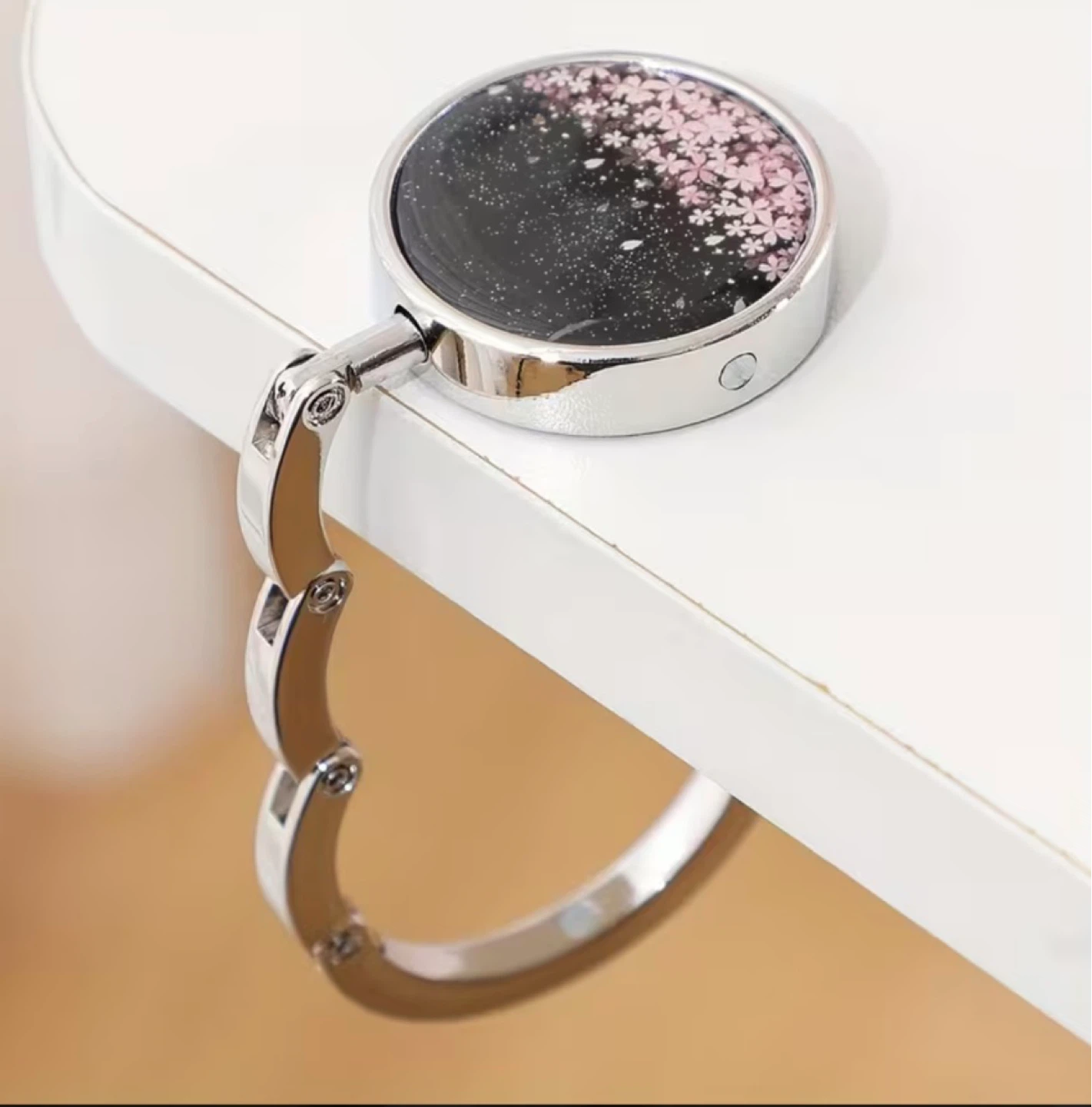 Foldable Purse Hook with Cherry Blossom Design