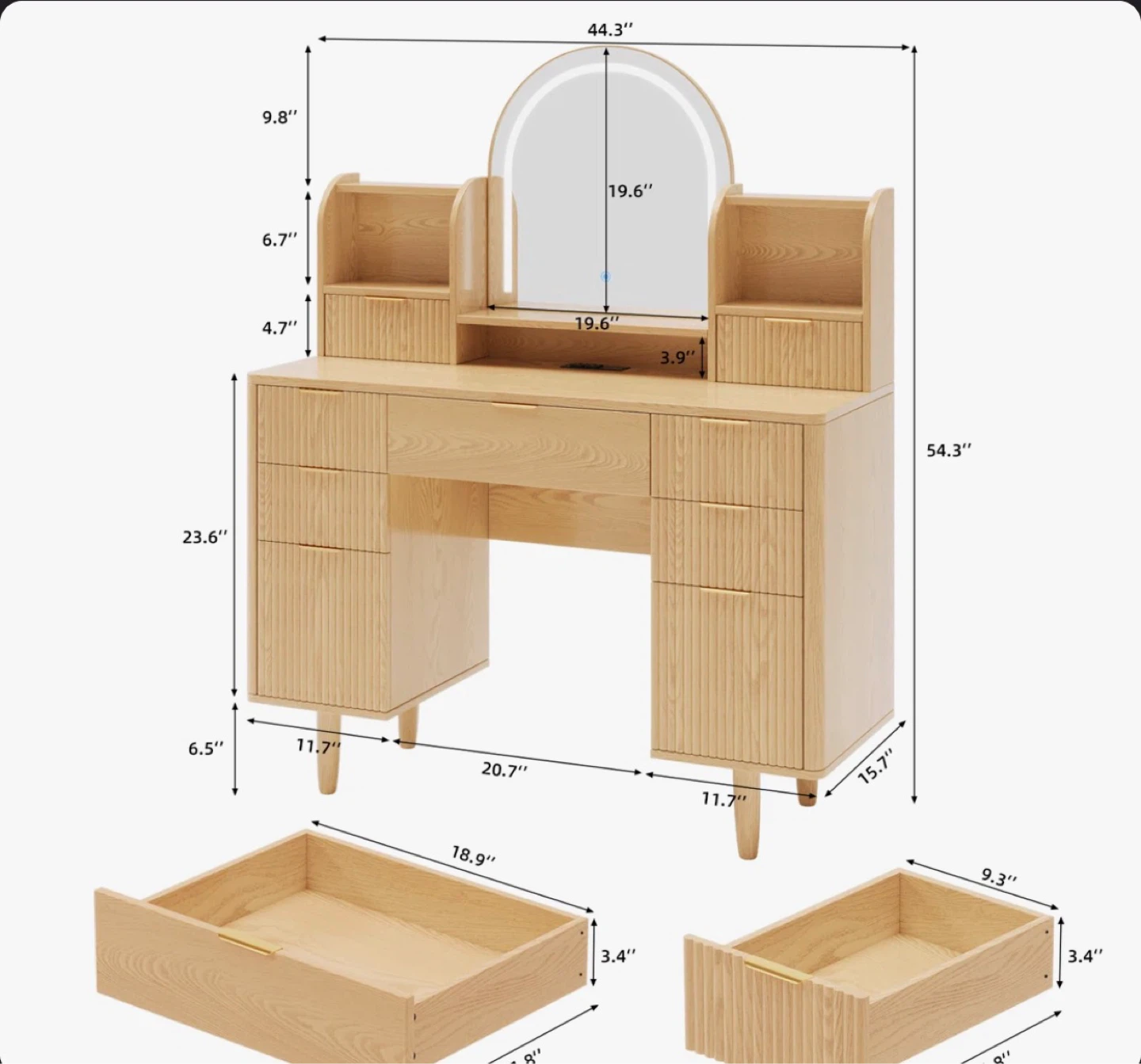 Makeup Vanity with Lighted Mirror and 7 Drawers - photo 4