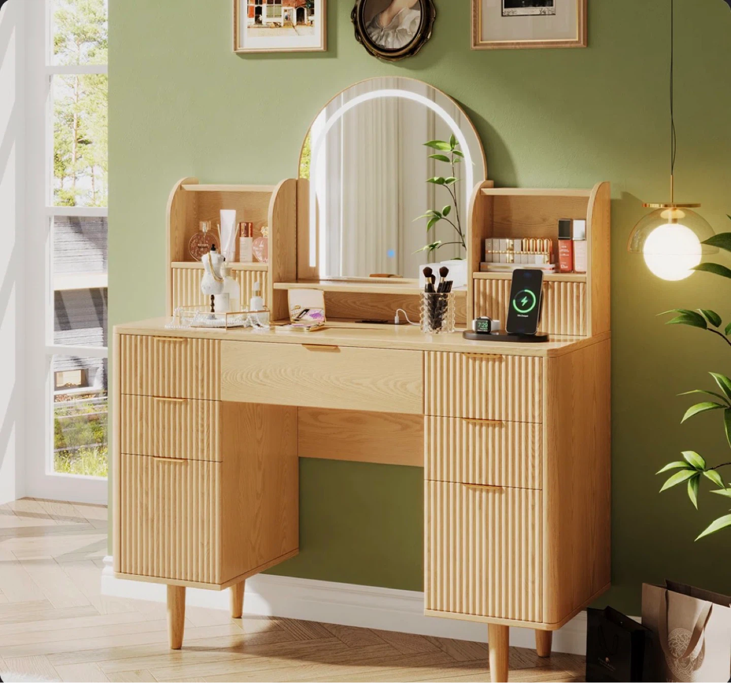 Makeup Vanity with Lighted Mirror and 7 Drawers - photo 2