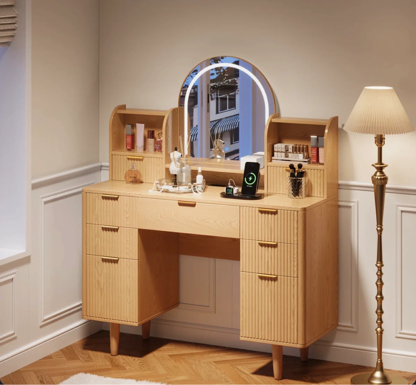 Makeup Vanity with Lighted Mirror and 7 Drawers - photo 5
