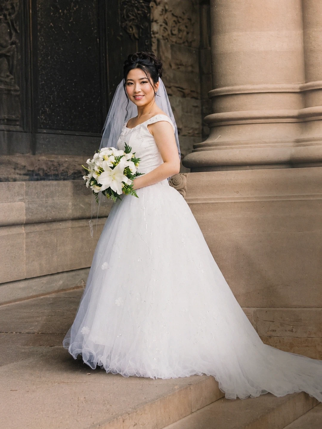 Vintage Alfred Sung Bridal Collection Wedding Gown with Veil