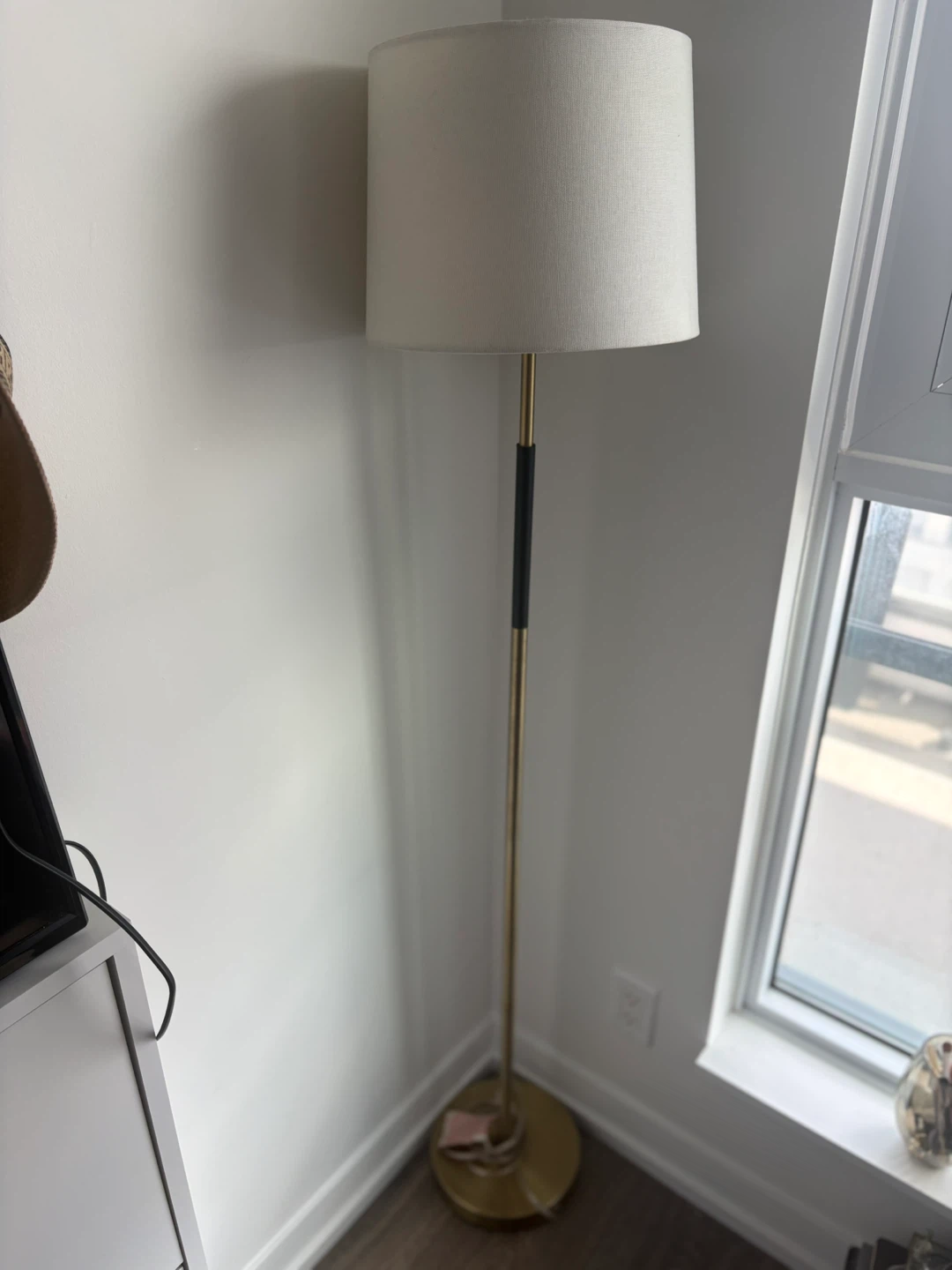 Gold and Black Floor Lamp with Cream Shade