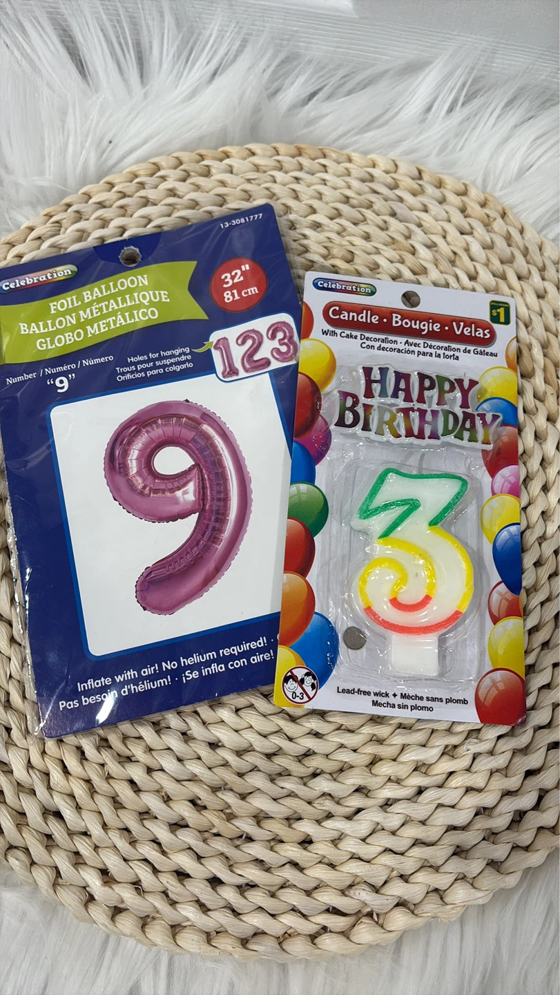 FREE Age 9 balloon + 3 candle