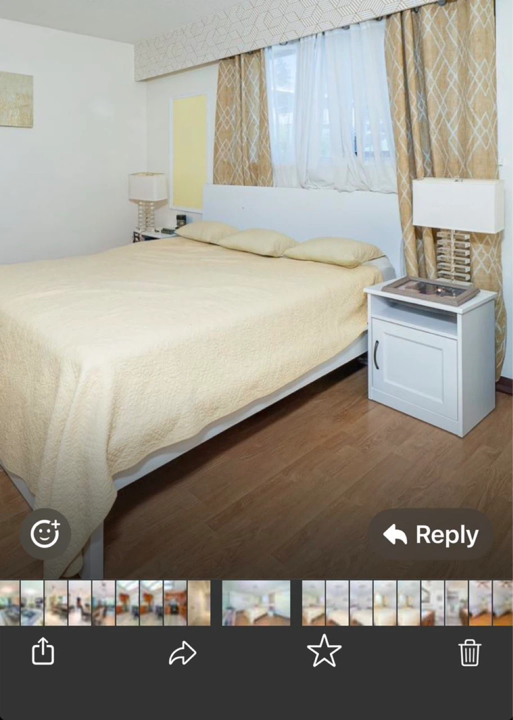 Queen size bed frame +mattress +6-drawer vanity-style dresser.