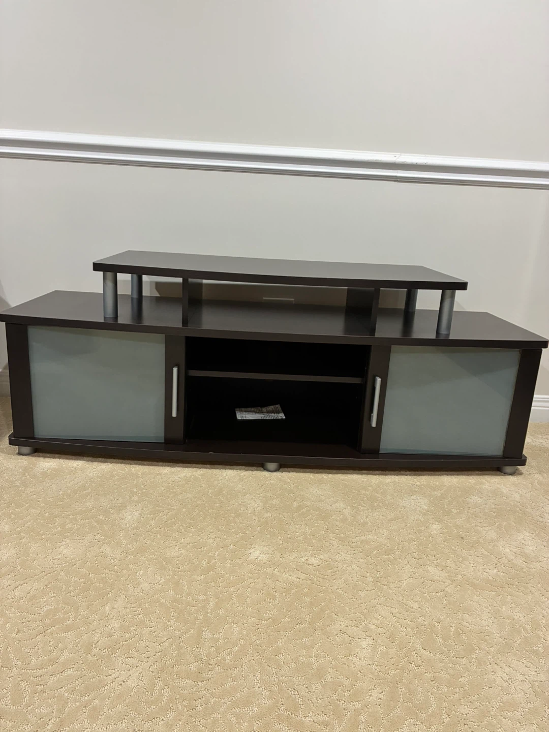 Dark Brown TV Stand with Frosted Glass Doors