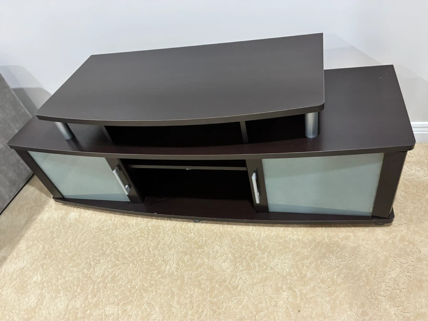 Dark Brown TV Stand with Frosted Glass Doors - photo 2