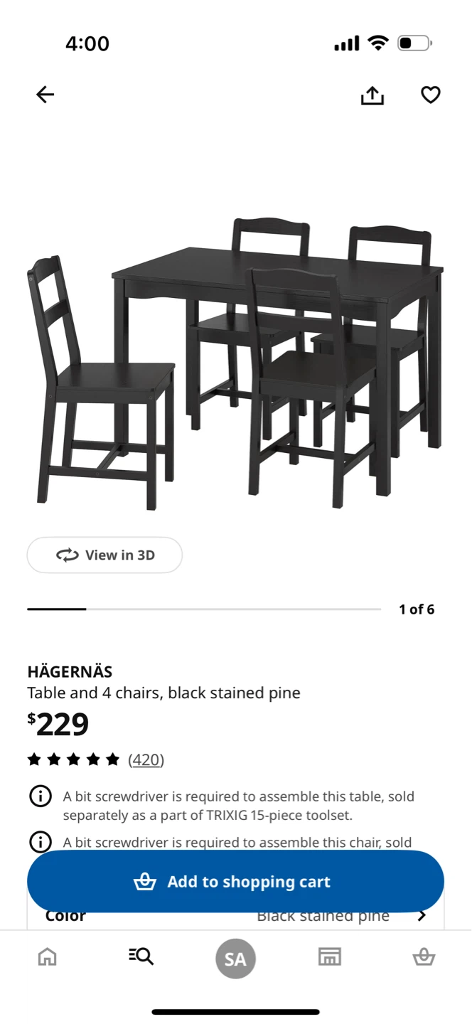 IKEA HÄGERNÄS Table and 4 Chairs - Black Stained Pine - photo 3